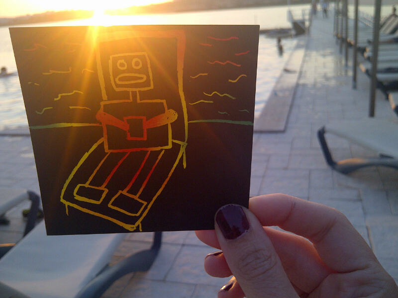 Mummy Bot relaxing by the pool