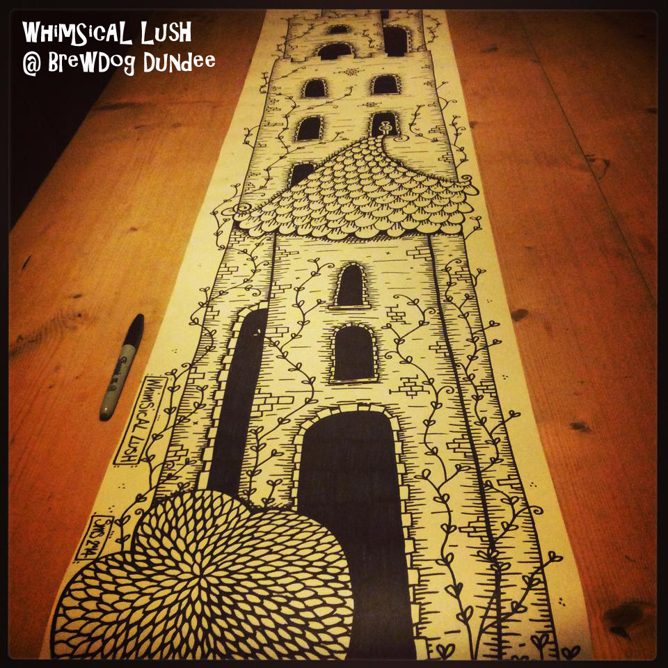 Castles and towers original freehand illustration ready to be pasted up in BrewDog by WhimSicAL LusH
